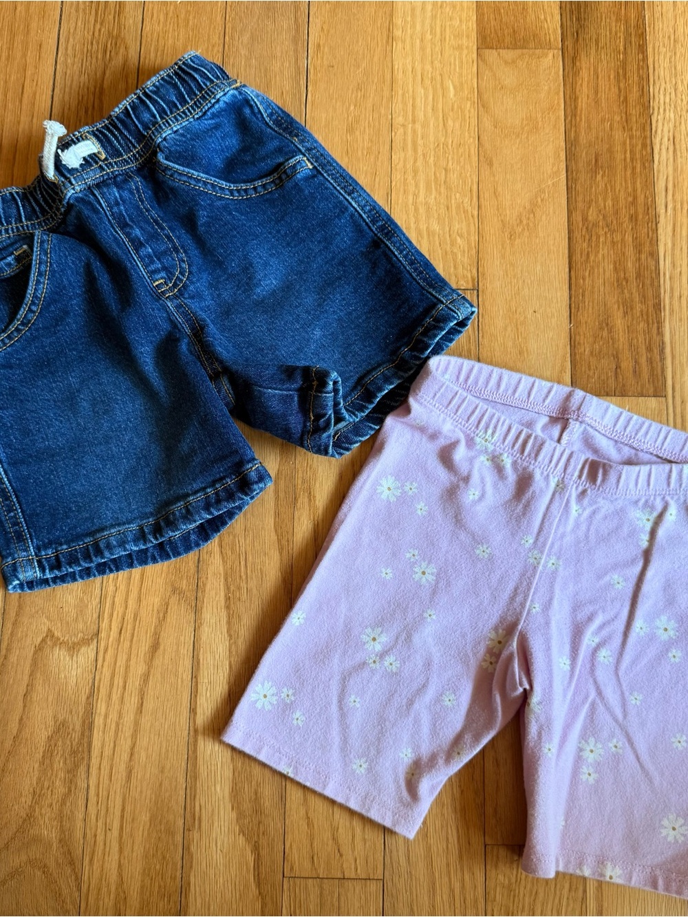 Kids Pink Daisy Bike Shorts and Dark Blue Denim Shorts Set - Cat & Jack Brand
